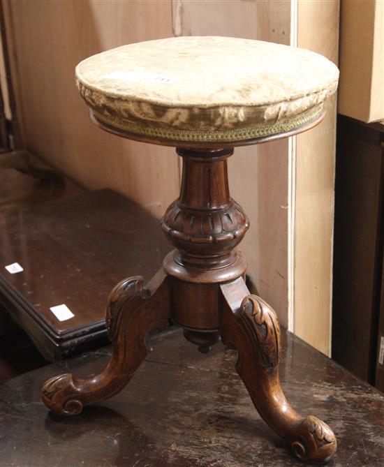A Victorian walnut piano stool W.43cm at base